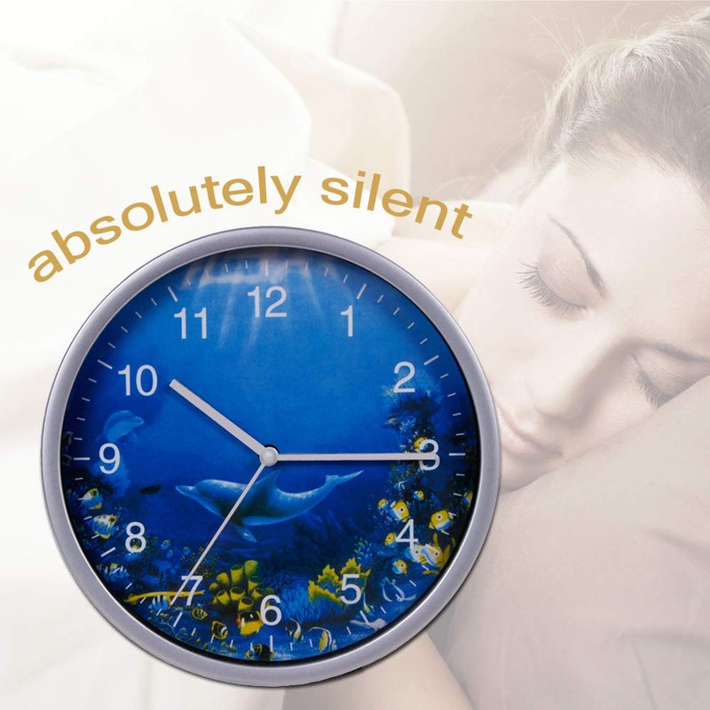 Keygift Dolphins Wall Clock 8 Inch Silent Non-Ticking Battery Operated Ocean Clock Easy to Read - Image 4
